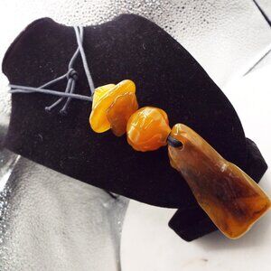 BRUTALIST "MOAI" UNIQUE MASSIVE BALTIC HONEY AMBER SLABS PENDANT NECKLACE 73